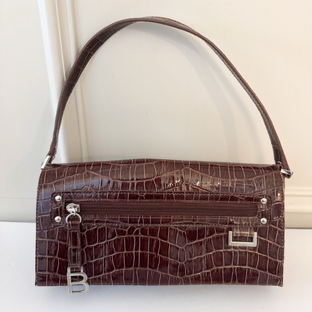 Bisou Bisou Faux Leather Croc Y2K Shoulder Bag Handbag Purse Brown 2000s EUC‎